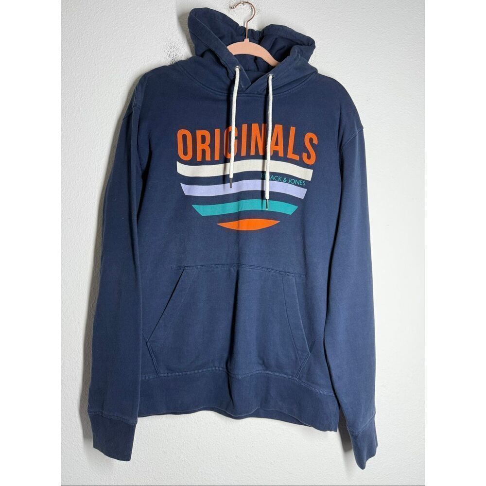 Jack & Jones Cotton Hoodie Blue Orange Graphic Sz XLSee Description